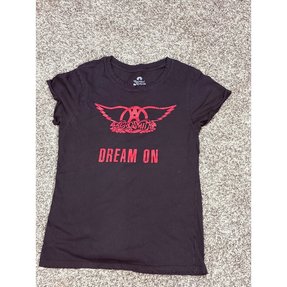Recycled Karma Aerosmith Dream On Graphic Tee Faded Black Red Wings Distressed